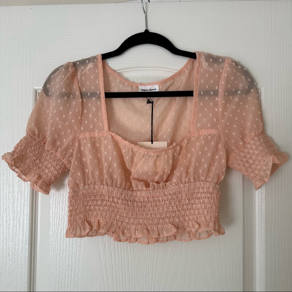 Superdown dusty rose sheer crop top